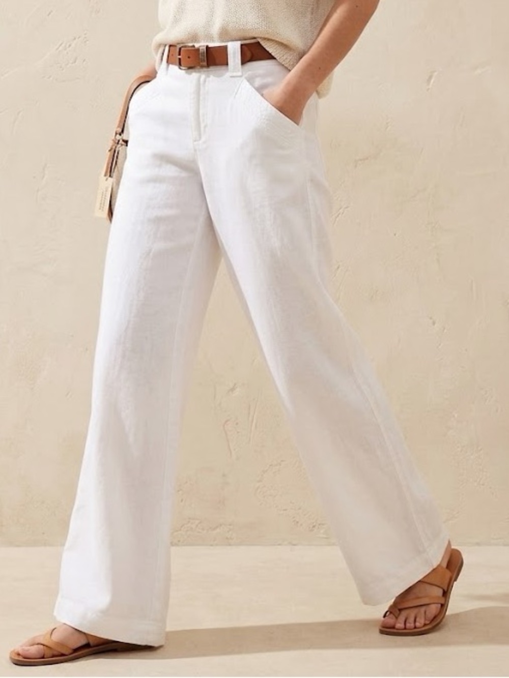 Pilcro Women Linen Wide Leg Trouser Pants 6 White Coastal Boho Granola Anthro